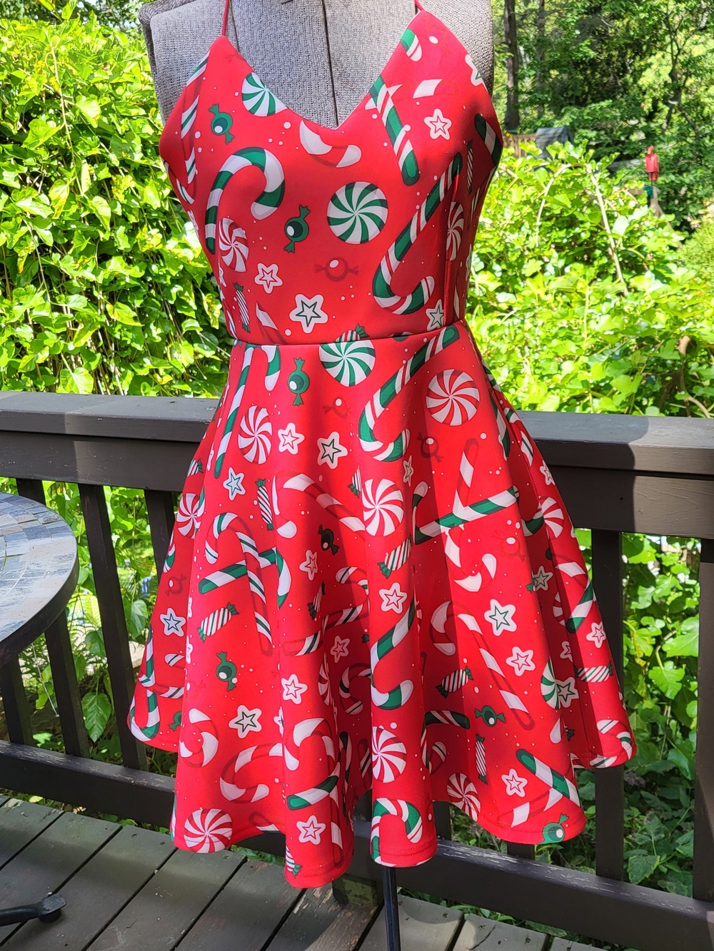Festive Red Candy-Print Fit & Flare Dress